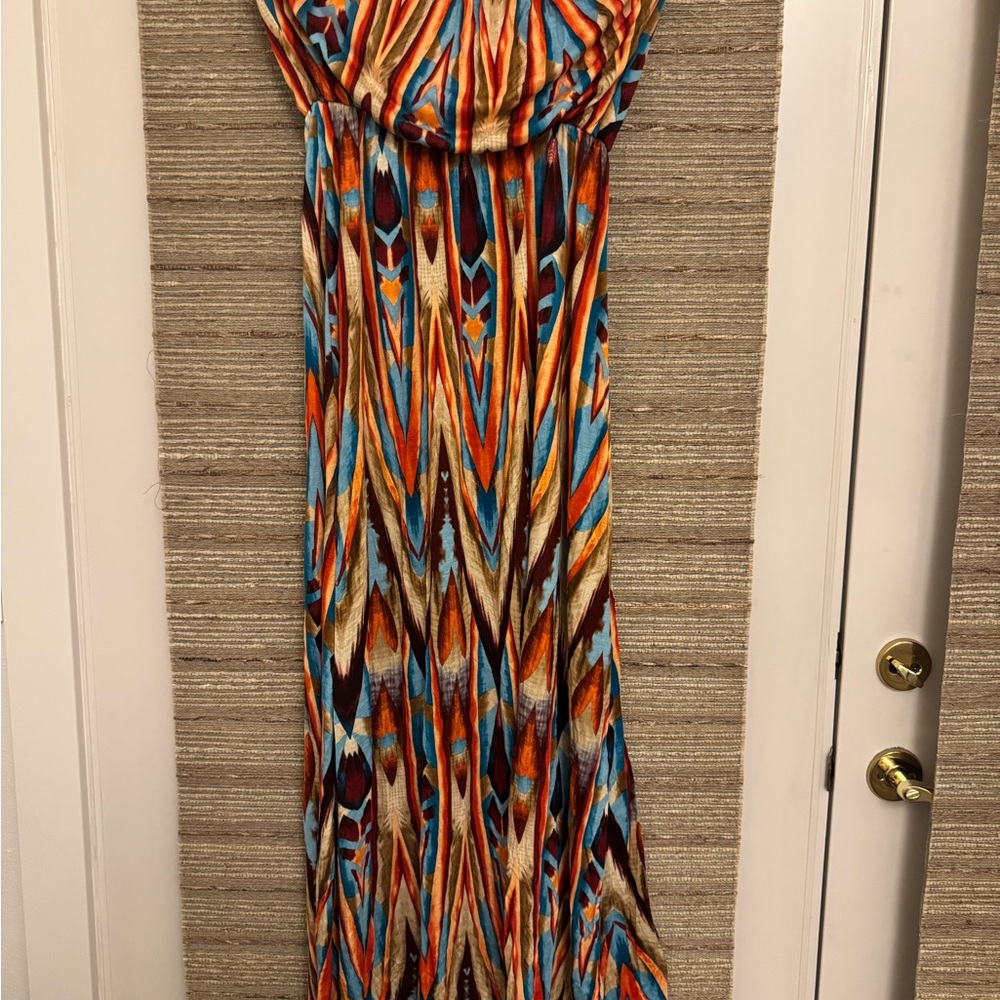 cezanne Coral & Multicolor Pattern Maxi Dress